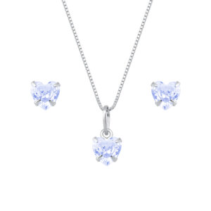 Conjunto de Coração Roxo em Zircônia Prata 925